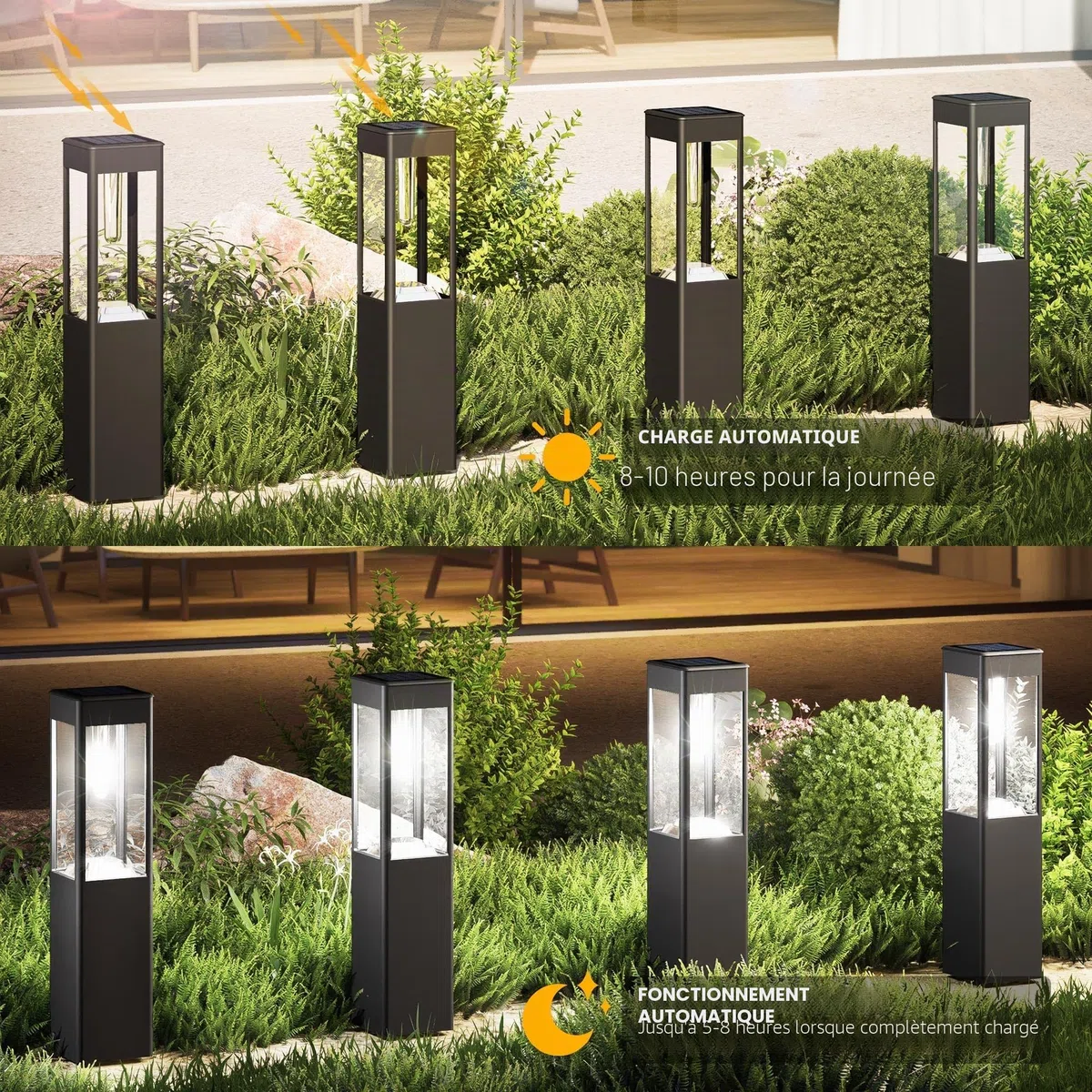 Joomer Lampe Solaire Exterieur Jardin Carré Lot de 4 Blanc Étanche Borne Solaire Exterieur Interrupteur Automatique