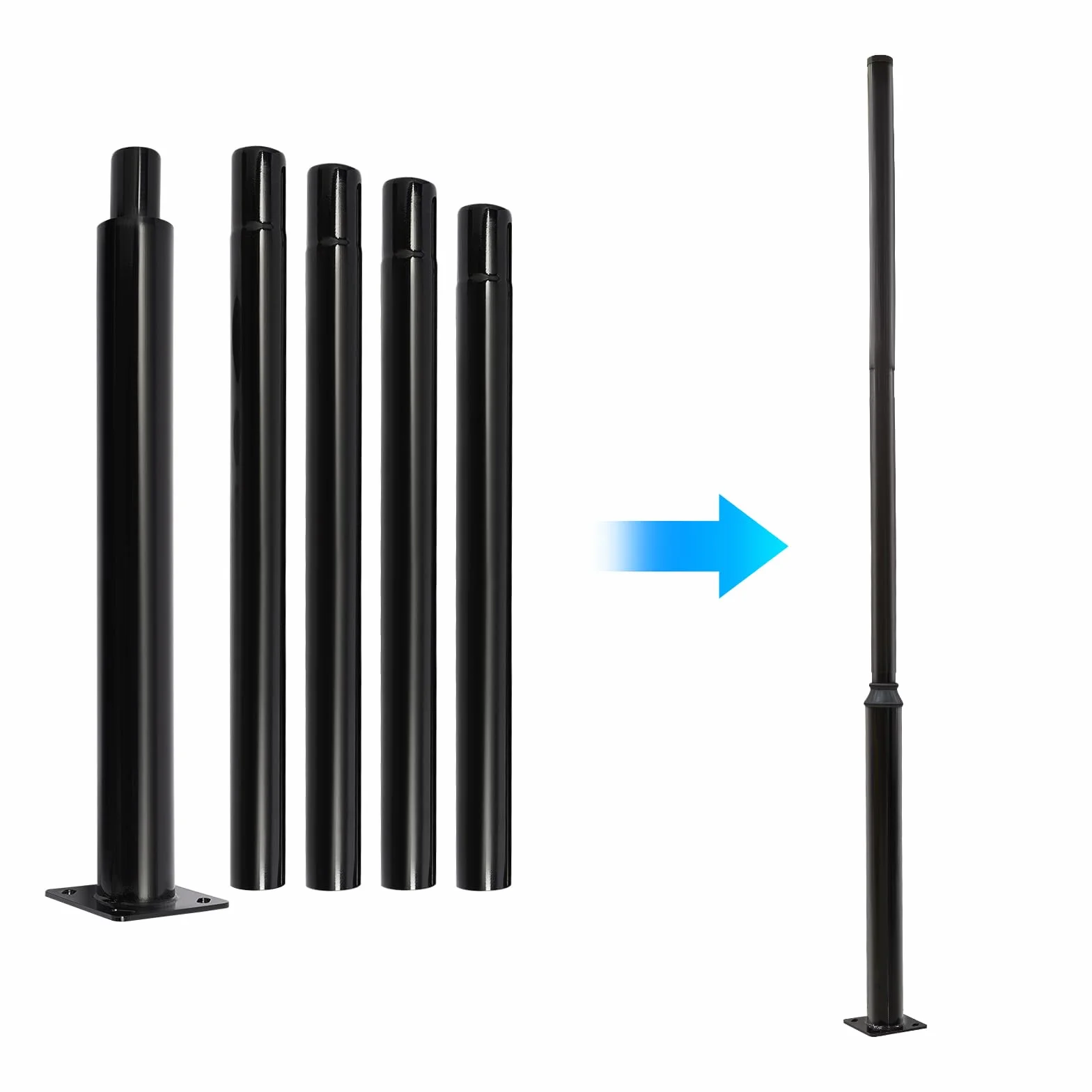 Mât de lampadaire Noir 100 kg 5 m pour lampes solaires, jardin, caméras