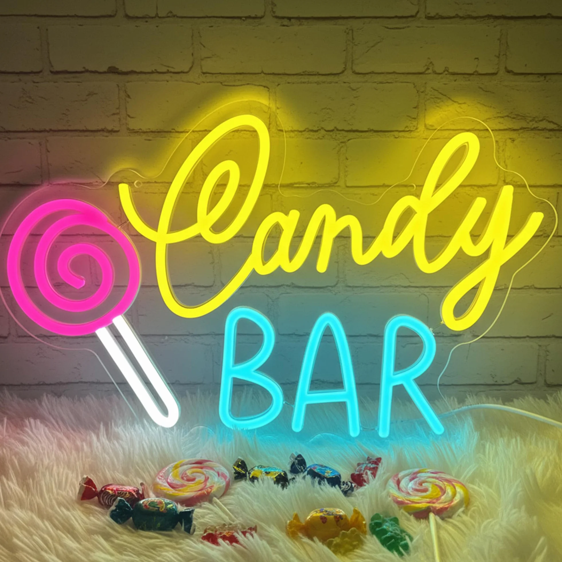 Enseigne au néon Candy Bar, enseigne néon sucette LED à intensité variable pour magasin de bonbons, cuisine, bar à desserts