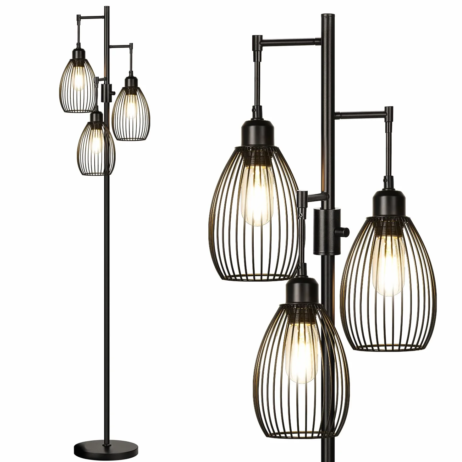 Nintiue Lampadaire sur pied avec variateur, 3 x ampoules LED 800 lm, cage en forme de larme, pour salon et chambre