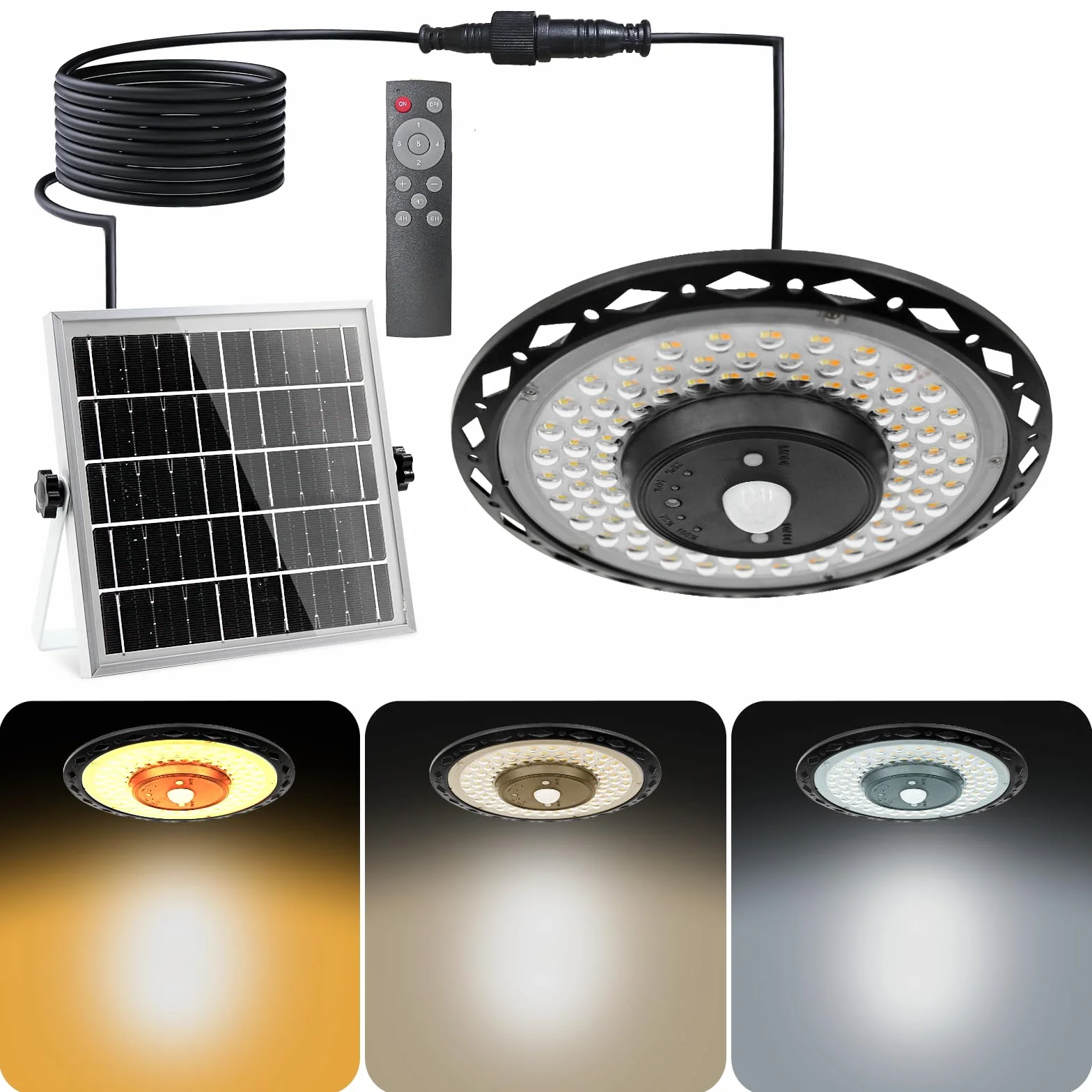CREATESTAR Lampe Suspendue Solaire Extérieur 3000LM avec Télécommande Détecteur de Mouvement IP65 étanche