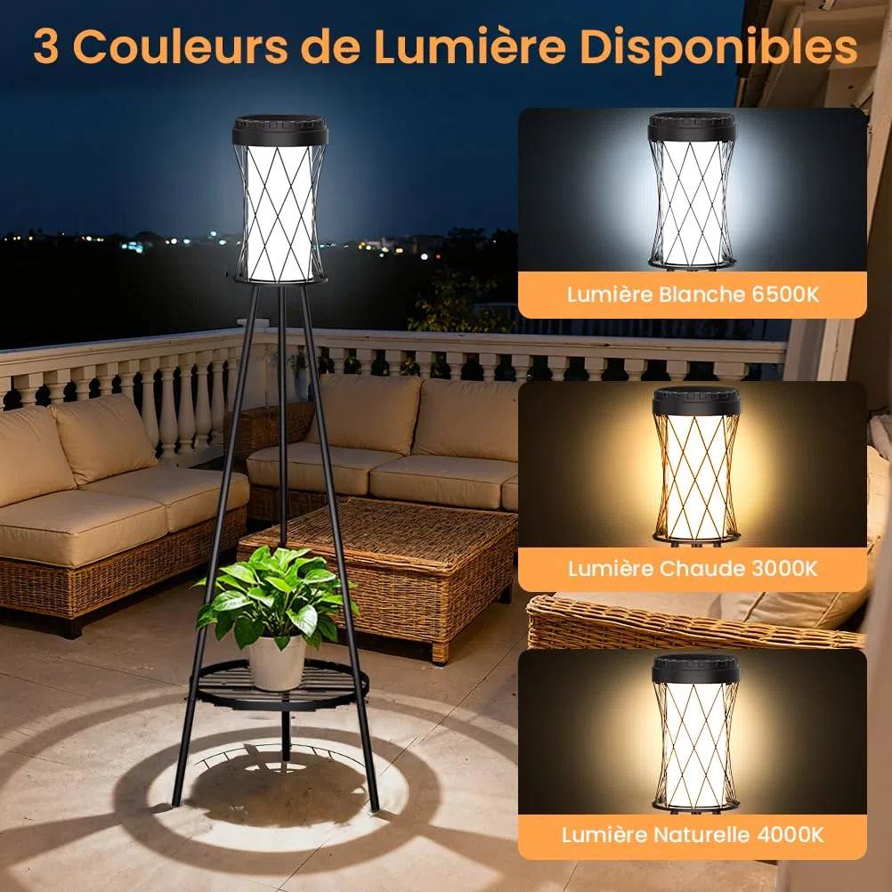 OUSFOT Lampe Solaire Exterieur avec USB sur Pied, Étanche Eclairage Exterieur Solaire, lampadaire pour Terrasse Jardin