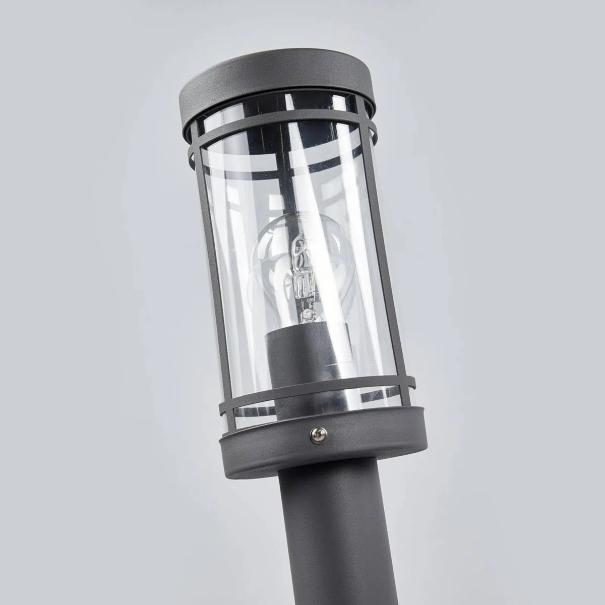 Lindby Djori Luminaire extérieur Borne lumineuse Gris Inox E27 1 lampe