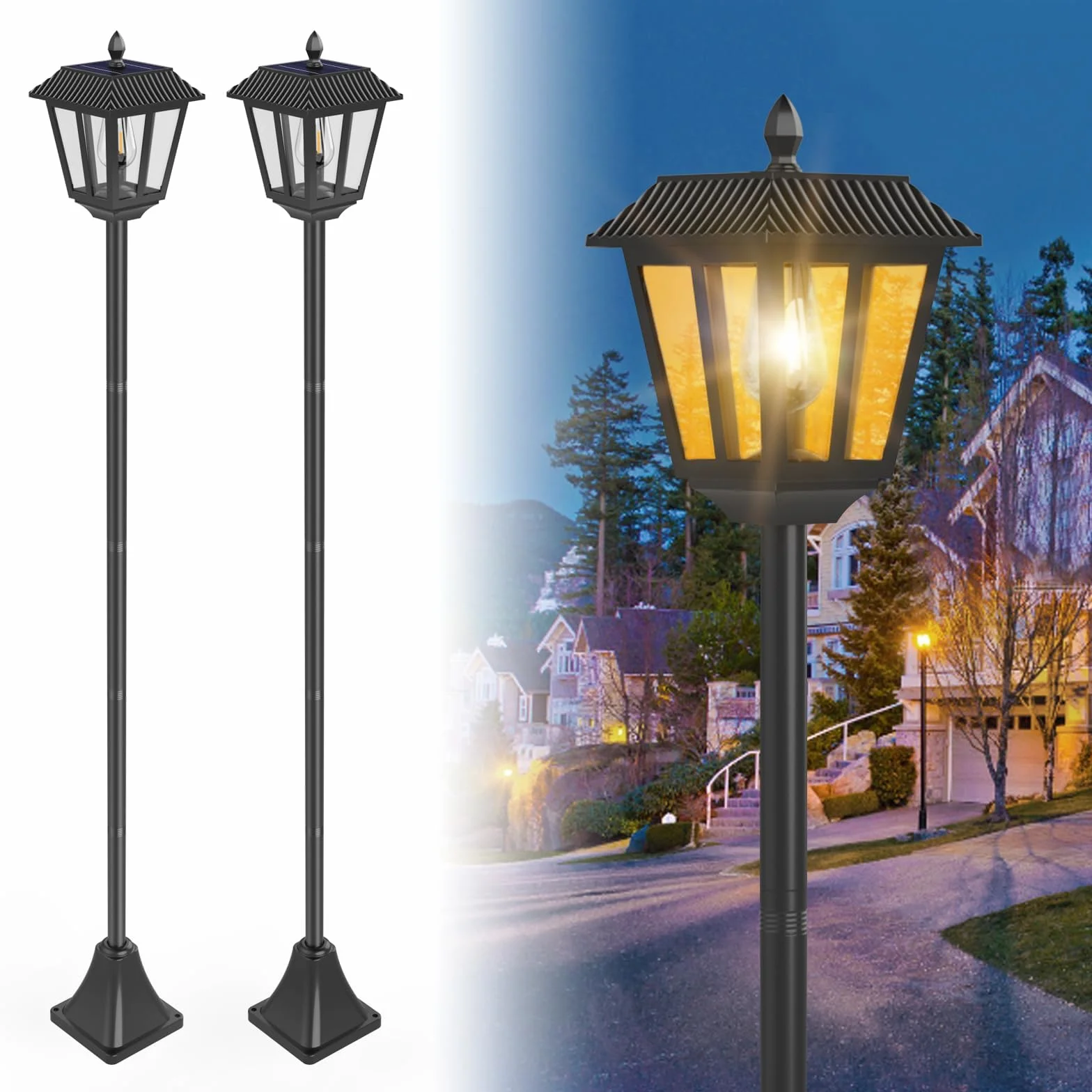 Lampes Solaires LED Extérieur Lanterne Cimetière Piquet 180 cm Lumière Blanche Chaude 2 Pièces