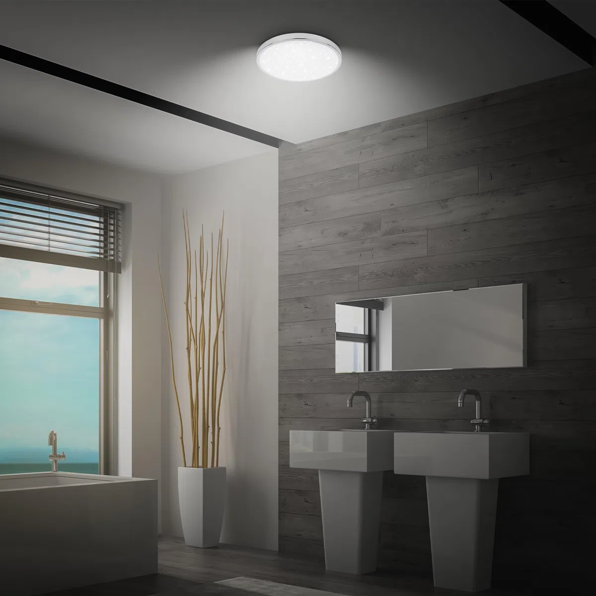 BRILONER - Plafonnier LED salle de bain avec lumière indirecte, IP44 protection contre les éclaboussures, couleur de lumière blanche chaude, plafonnier led, plafonnier cuisine, 24 x 6 cm, chrome