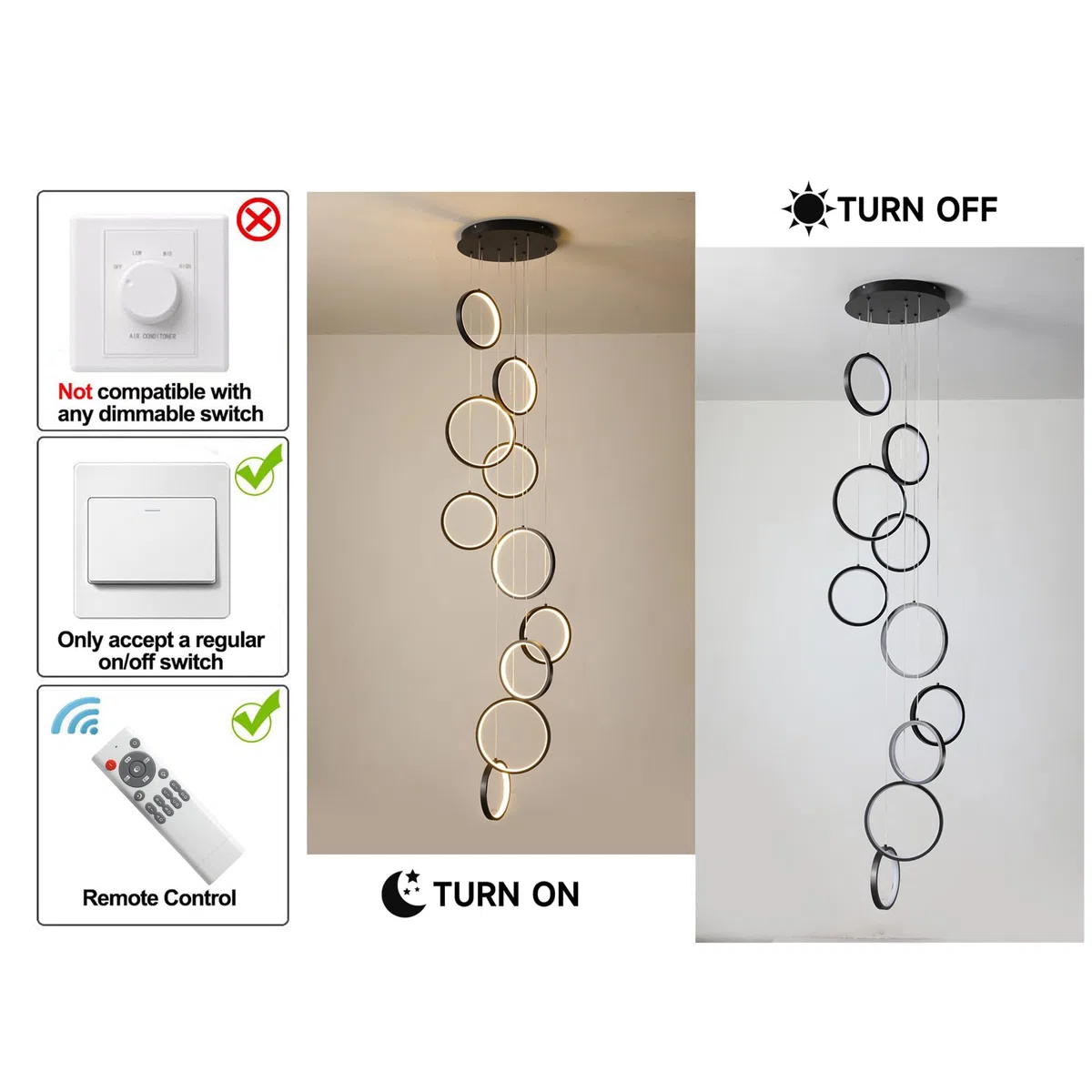 Qcyuui Lustre Moderne pour Escalier Plafonnier à Hauteur Réglable Lustre Suspendu Haut de Gamme & Luminaire pour Loft Adapté aux Espaces Grands, Parfait pour Cages d'Escalier, Salons et Villas