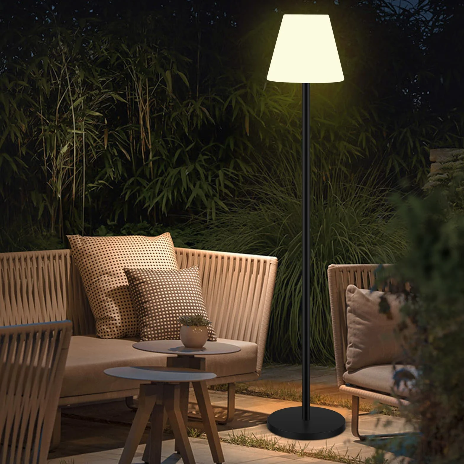 Lampadaire solaire intérieur extérieur étanche sans fil rechargeable capteur lumière LED luminosité variable jardin terrasse