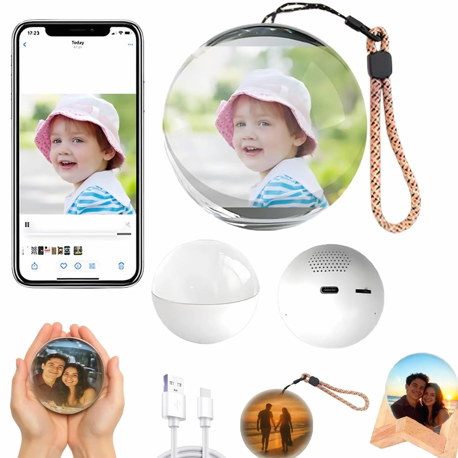 Lumiorb Boule de Cristal Wi-Fi Sphère de Mémoire 3D Photos Vidéos Affichage Numérique (White)