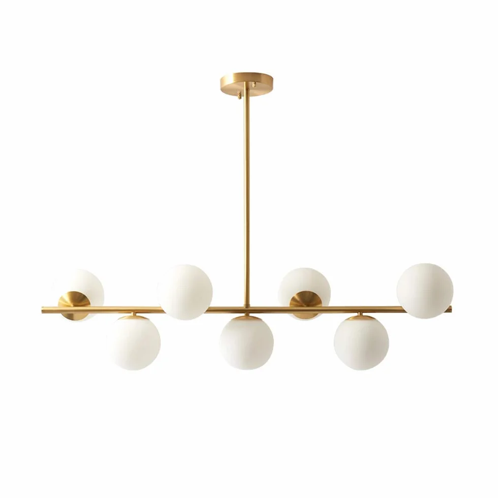 KCO Lampe Suspendue pour îlot de Cuisine Moderne, Suspension à 7 Lumières, Lustre en Globes de Verre Blanc Pour Salon, Salle à Manger et îlot de Cuisine