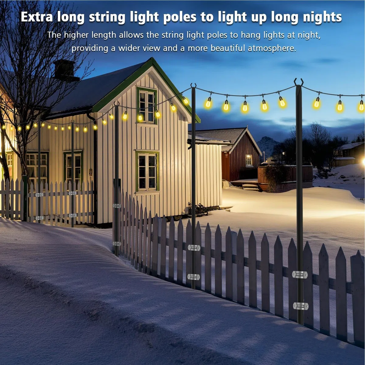 Poteaux d'éclairage de jardin Lot de 2 – Tige de support extérieur en métal robuste avec ancrages pour guirlandes lumineuses