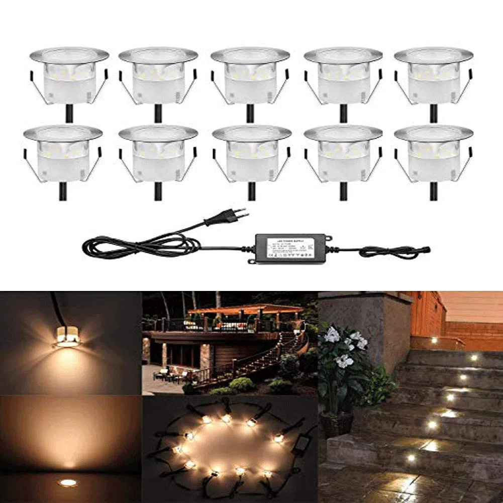 Spots LED Encastrable DC 12V IP67 Etanche Lot de 10 Blanc Chaud pour Jardin Patio Escalier