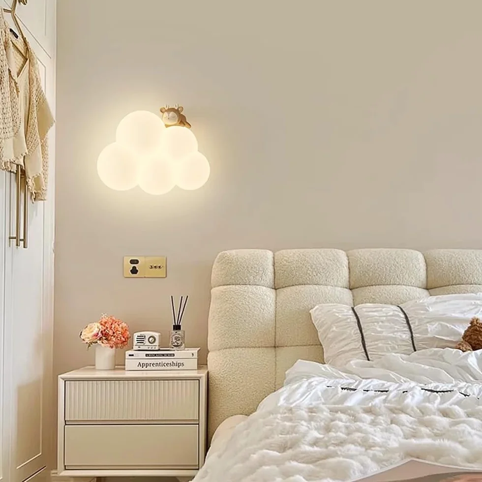Appliques murales LED pour enfants nuage animal mignon abat-jour lait blanc intensité variable