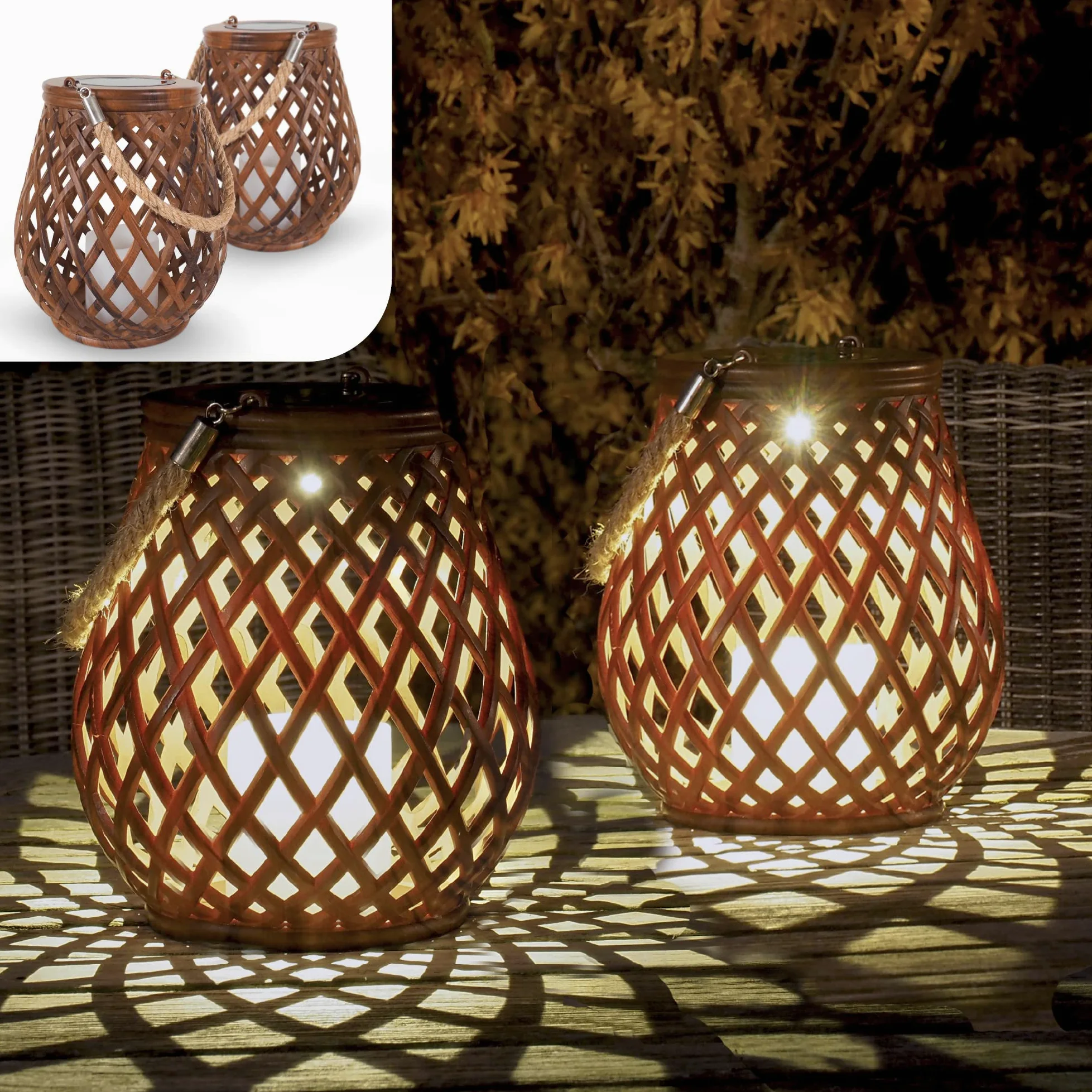 Gadgy Lot de 2 Lanternes Solaires Extérieures LED Effet Rotin pour Jardin Terrasse Balcon