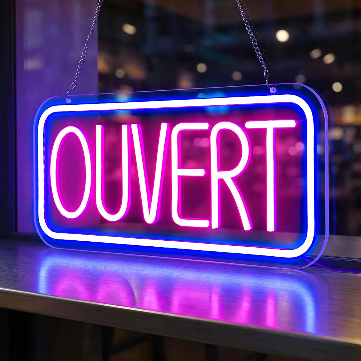 Enseigne Neon OUVERT LED lumineuse USB pour commerce porte fenêtre luminosité réglable magasin restaurant bar café