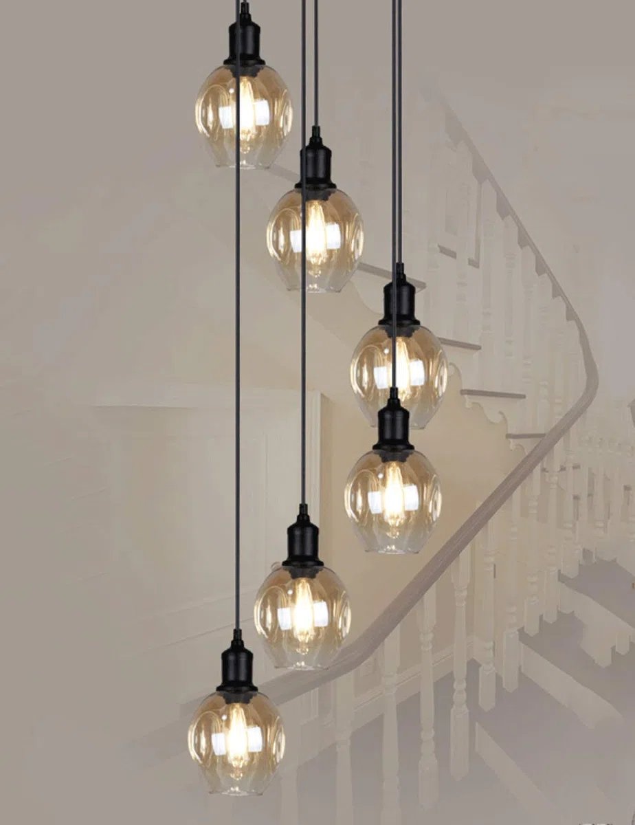 Lustres en spirale multi de chandelier d'escalier de boules de verre multi rétro pour la villa lustre d'escalier duplex lustre E27 LED, grande taille (taille : 6 balls)