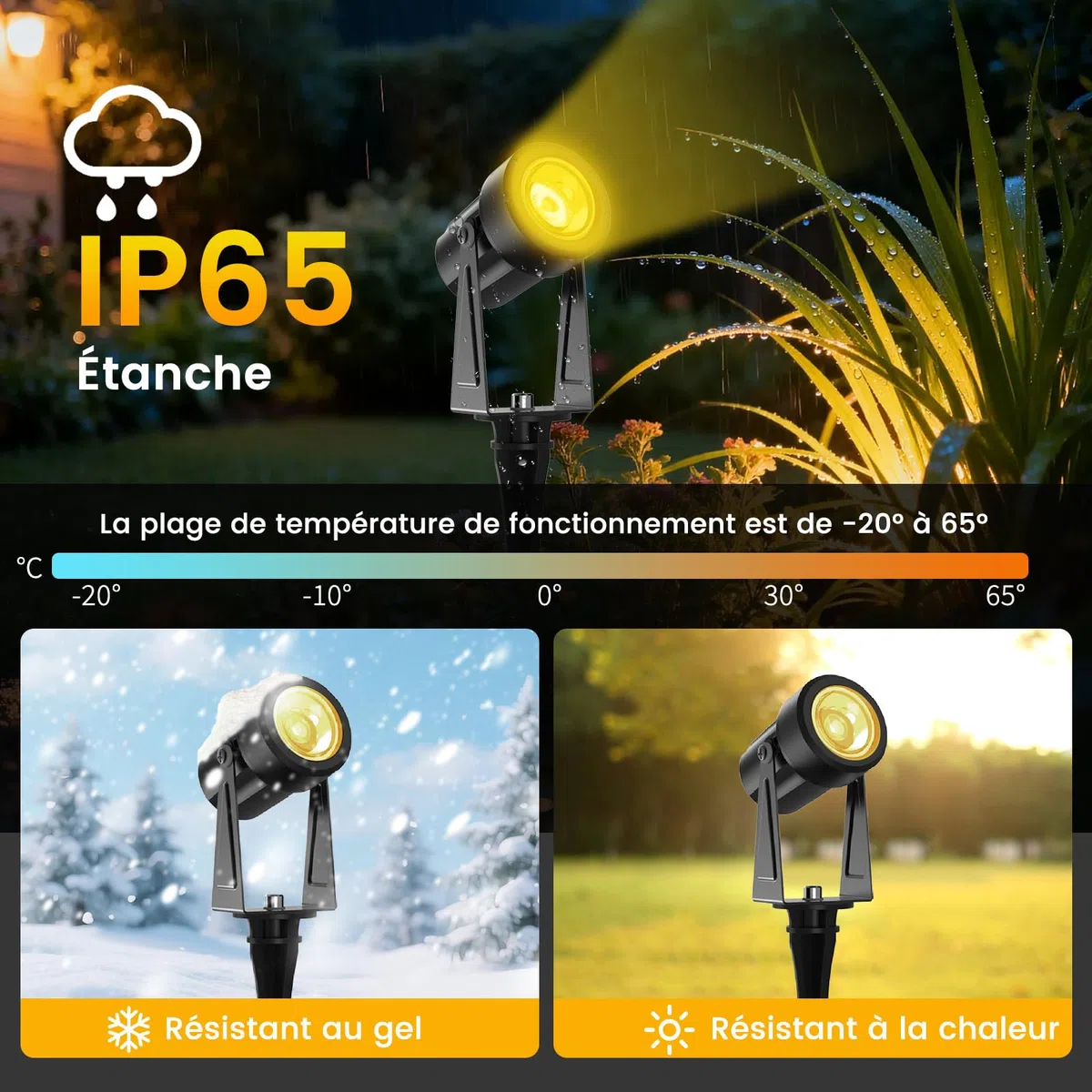 Projecteurs LED Extérieurs IP65 17M 3W*4 3000K Blanc Chaud avec Télécommande et Minuterie