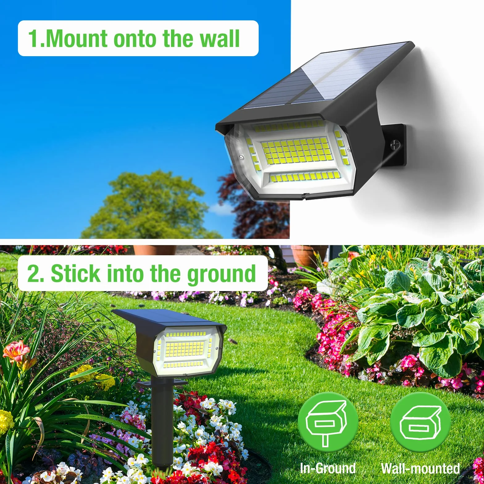 LOTMOS Spot Solaire Exterieur 7 Pack 72LED IP67 Étanche 3000K 2 en 1 Jardin