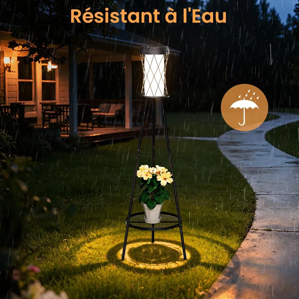OUSFOT Lampe Solaire Exterieur avec USB sur Pied, Étanche Eclairage Exterieur Solaire, lampadaire pour Terrasse Jardin