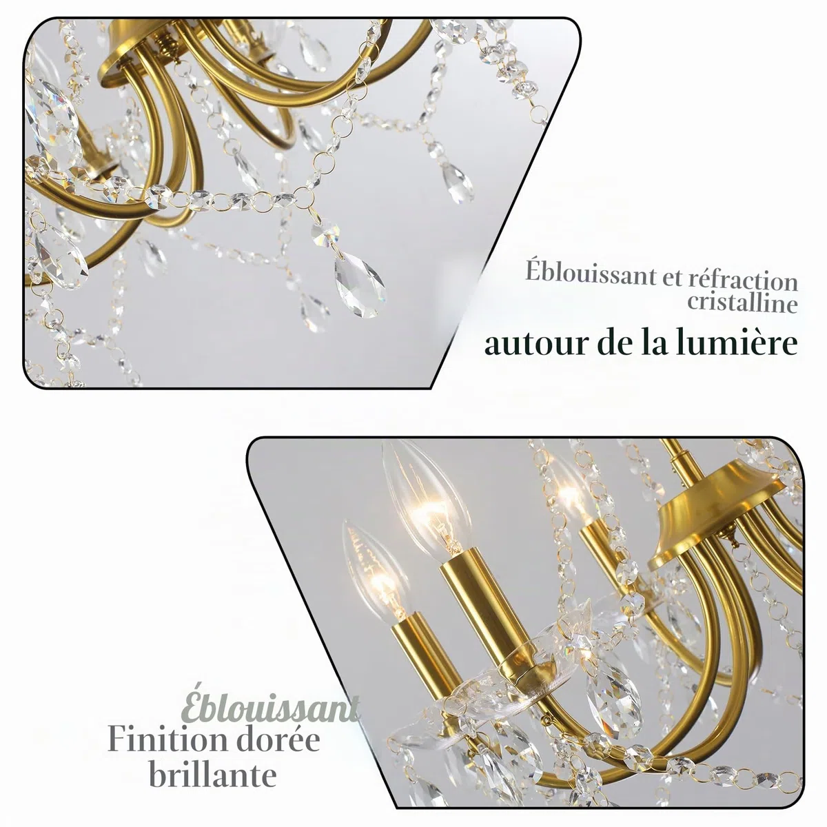 Lustre Cristal Chandelier Doré Lustre Salle à Manger Luminaires IntéRieur Convient Aux Salles à Manger, Salons, Couloirs Et Chambres à Coucher, L 51x H 58, Douille E14 (Ampoule Non Incluse)