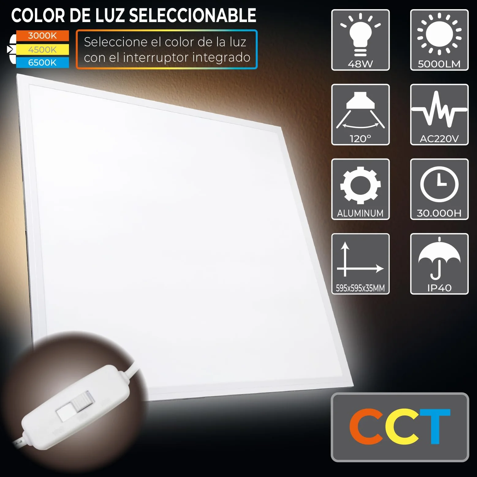 ATOMANT Lot de 4 Panneau LED 60x60cm 48W CCT 5000 Lumens