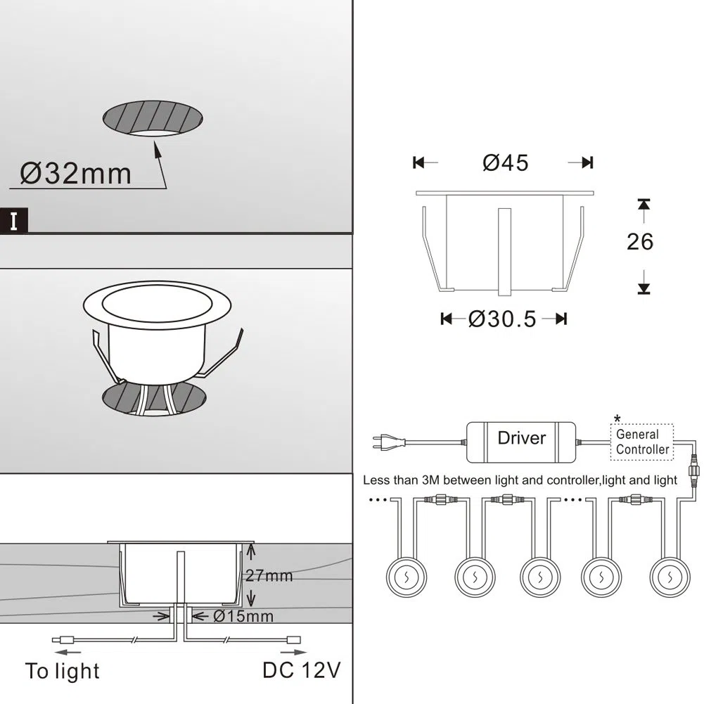 Spots LED Encastrable DC 12V IP67 Etanche Lot de 10 Blanc Chaud pour Jardin Patio Escalier