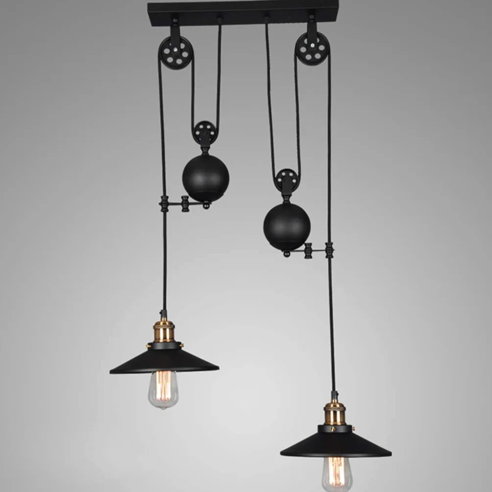Pendentif E27 Vintage Lampe Suspendue Rétro Lustre en métal Industriel Suspendu vers Le Bas Abat lumières Lampe Barre de Bronze Plafonnier Plafond Chambre Salle à Manger de Plafond Chambre