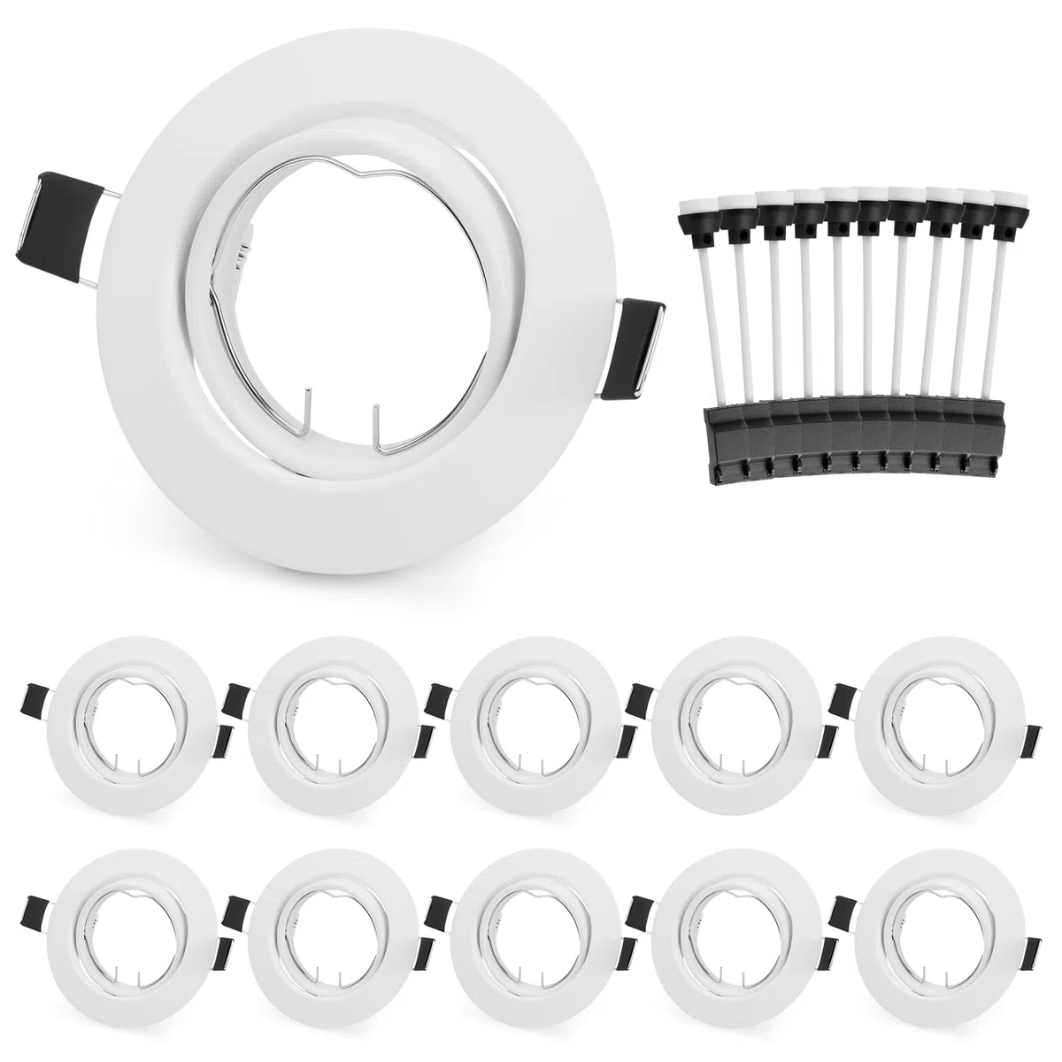 Leselux Spot Encastrable GU10 Set 10 Pièces Cadre Blanc Orientable 60° Trou Montage Ø68-80mm 230V