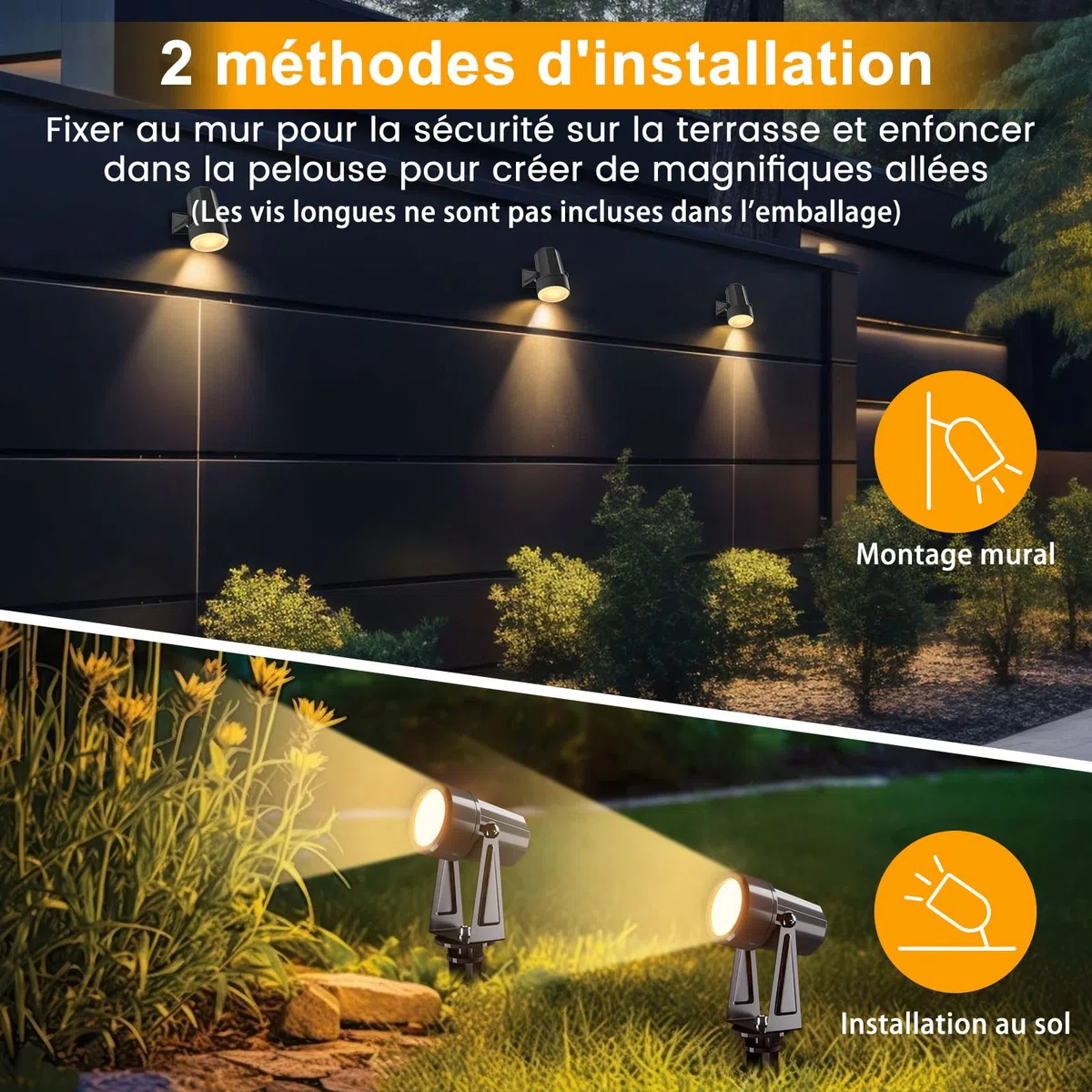 Projecteurs LED Extérieurs IP65 17M 3W*4 3000K Blanc Chaud avec Télécommande et Minuterie