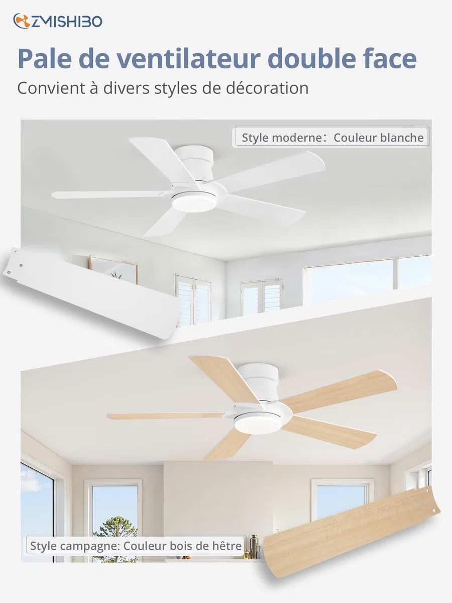 ZMISHIBO Ventilateur de Plafond avec Lumière LED Ø 107 cm, Moteur DC Silencieux, Contrôle par APP et Télécommande, 6 Vitesses, Dimmable