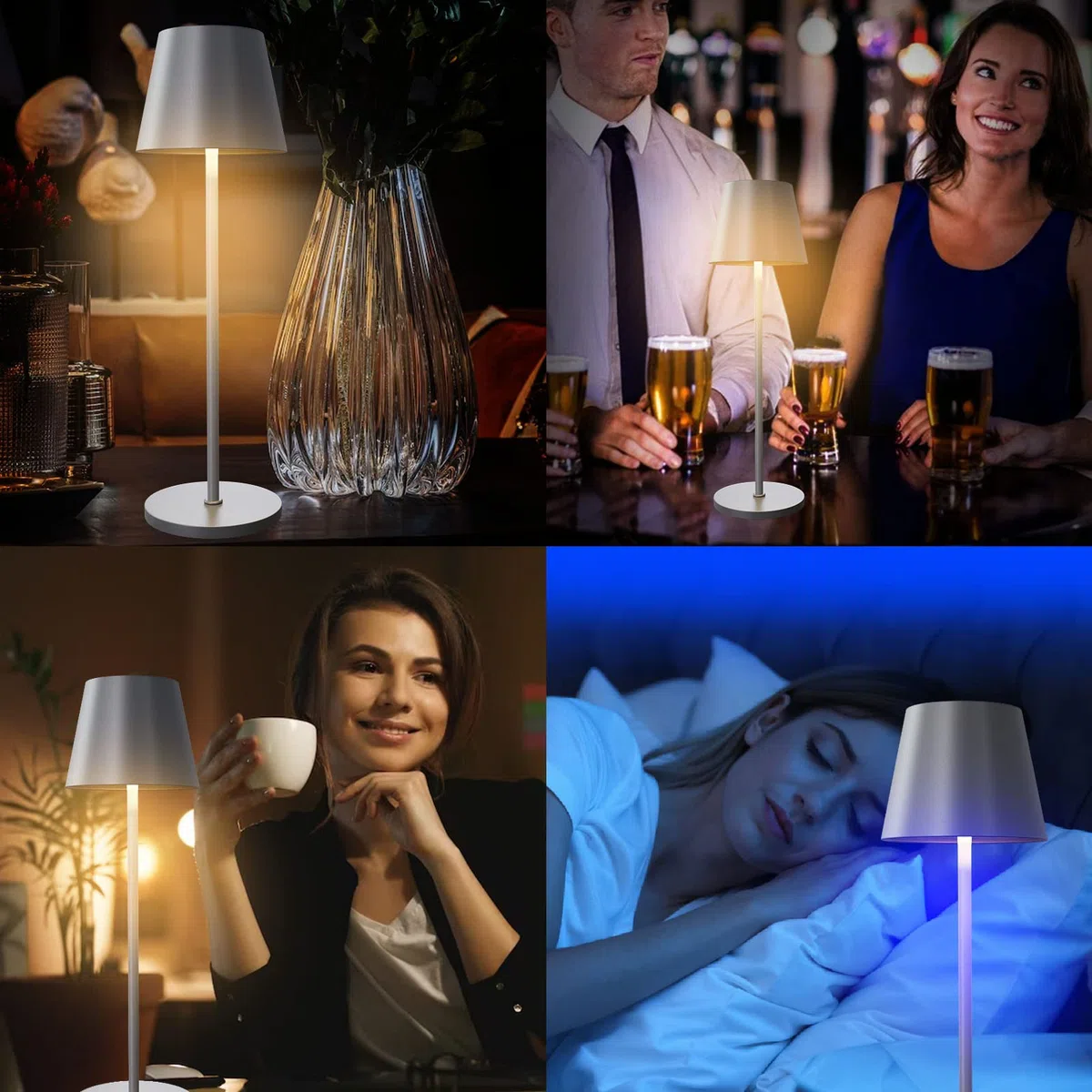 FUYO Lampes de table sans fil tactile rechargeable aluminium IP54 8 couleurs LED Gris