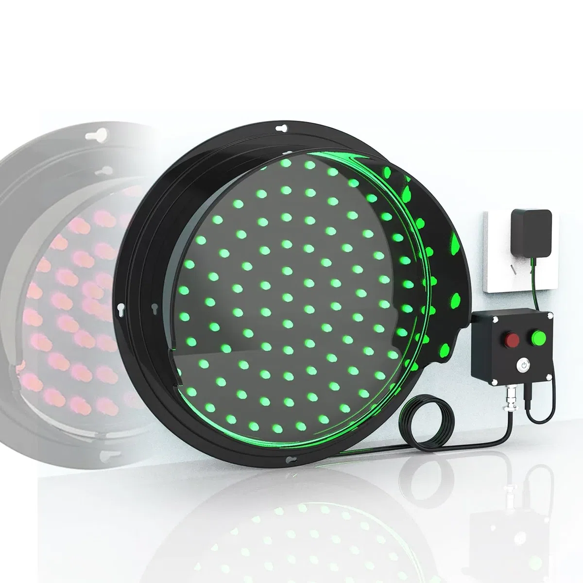 Feu Tricolore LED, Feu de Signalisation Bicolore Rouge/Vert, Mural, 300mm, Intérieur Extérieur, Plug & Play