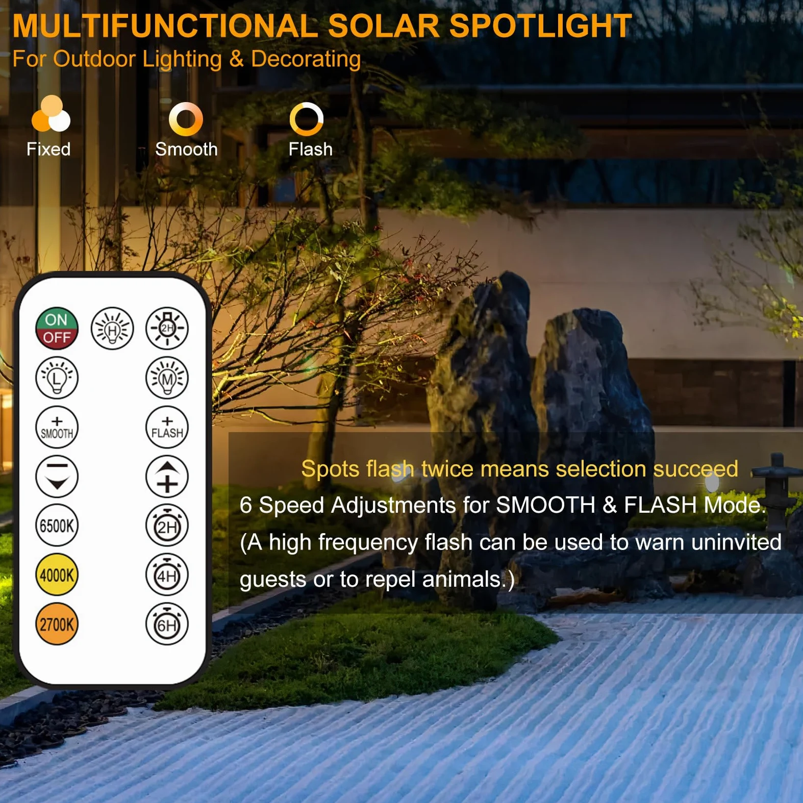 MEIKEE Spot Solaire Exterieur 6 en 1 Lampe Solaire IP66 6000mAh avec Télécommande pour Jardin