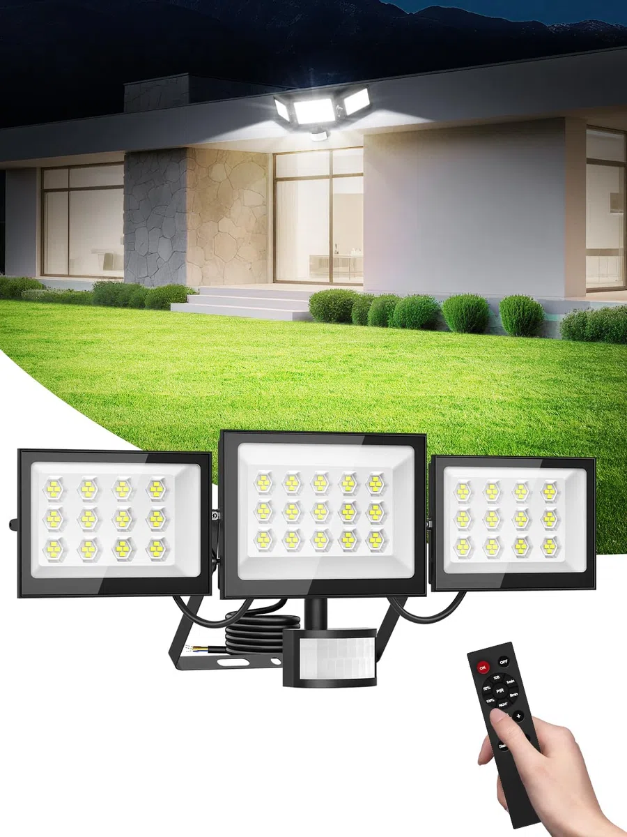 Projecteur LED Extérieur 150W 15000LM 6500K Blanc Froid IP66 Étanche avec Détecteur et Télécommande