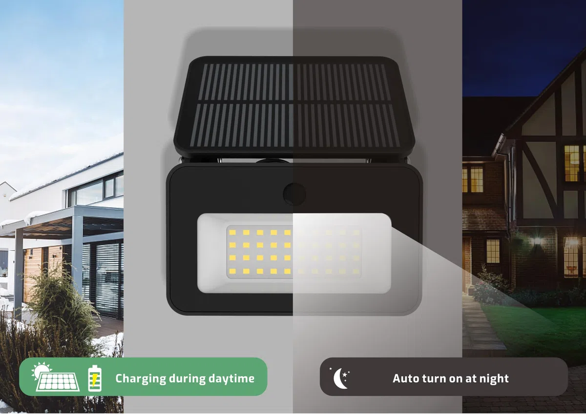 Projecteur solaire LED extérieur avec détecteur de mouvement 1000 lm IP65 6500/4000/3000 K