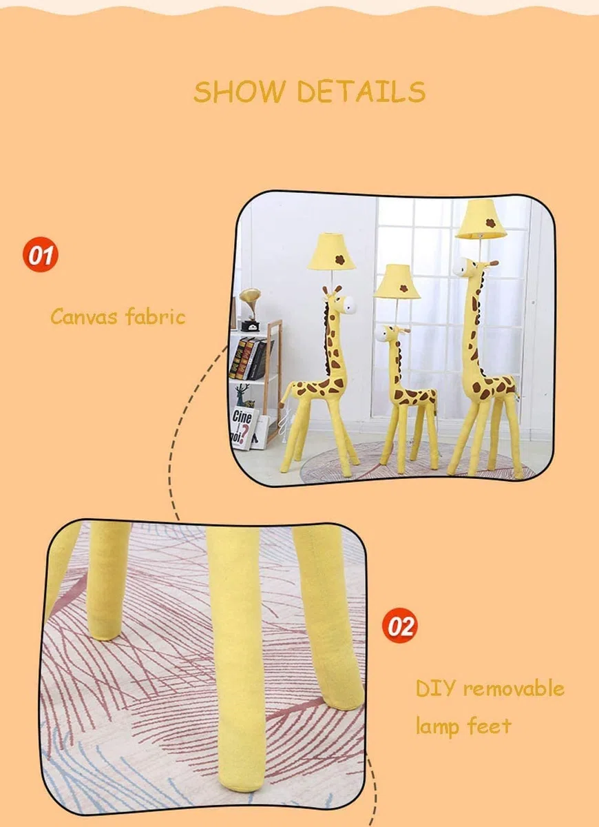 DIY Lampadaire Chambre d'enfants Dessin Animé Cerf Lampe sur Pied avec Interrupteur Chambre Moderne Lampe De Chevet Créatif Salon étude Décoration Vertical Liseuse Enfants Cadeau,Jaune,130cm