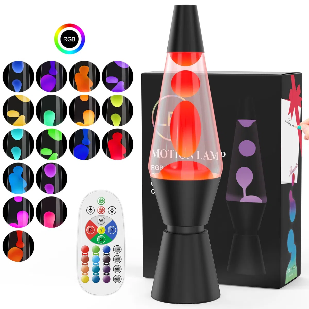 Lampe a Lave à 17 Couleurs Changeantes, 14,5" Lampe Chevet avec Télécommande, Lampes à Mouvement Liquide pour Enfant et Adulte, Lampe Ambiance Décoratif pour Noël, Anniversaire, Fête, Noir