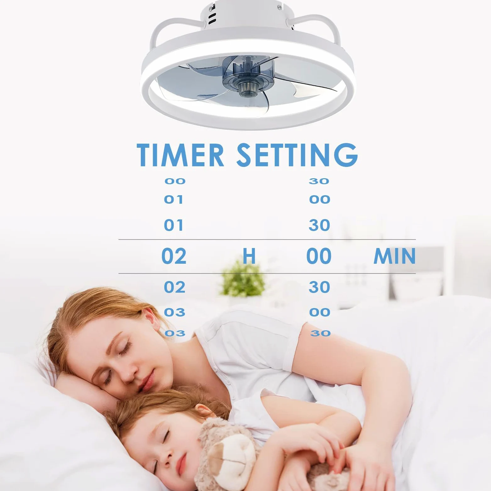 Eznaobo Ventilateur de plafond 50 cm avec éclairage et télécommande 6 vitesses variateur d'intensité application intelligente silencieux Noir