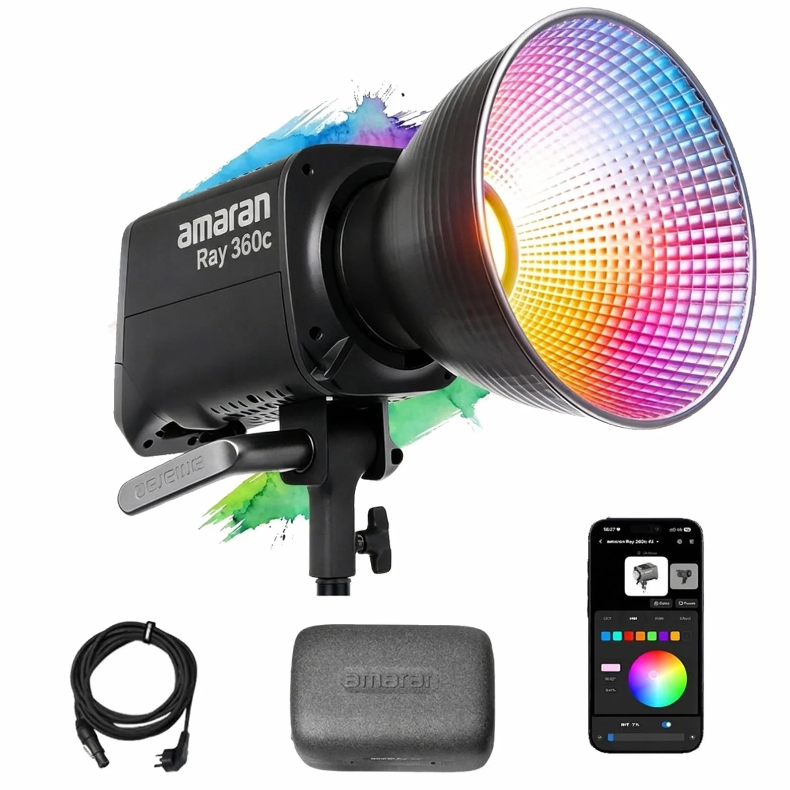 Amaran Ray 360c 360W LED Monolite RGBWW TCC 1800-20000K Contrôle APP/DMX 12 Effets Sortie COB 17130 lux@1m Moteur OmniColor Monture Bowens