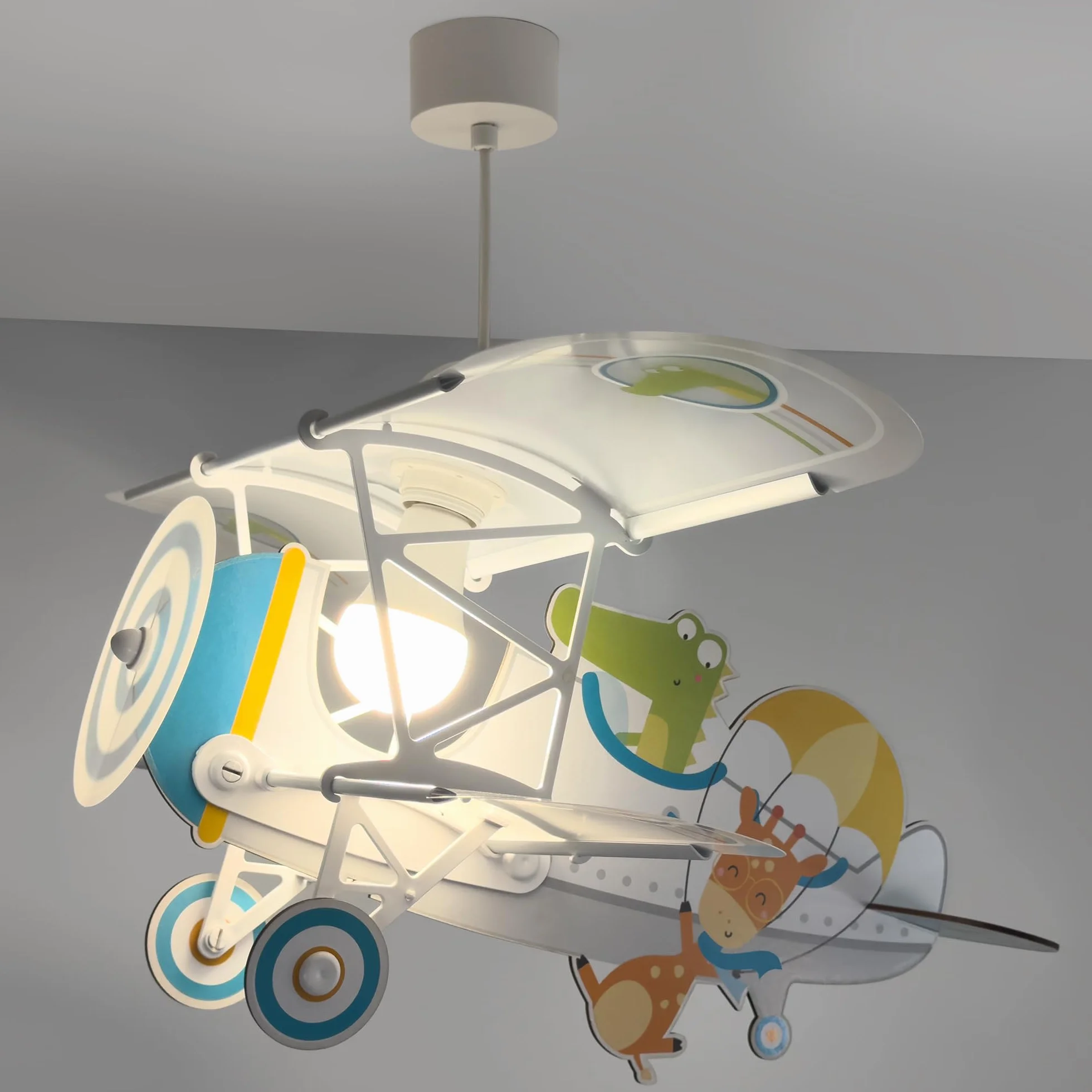 Dalber Lustre Chambre Lampe Suspension Enfant Avion Crocodile Blanc Animaux E27 15W LED