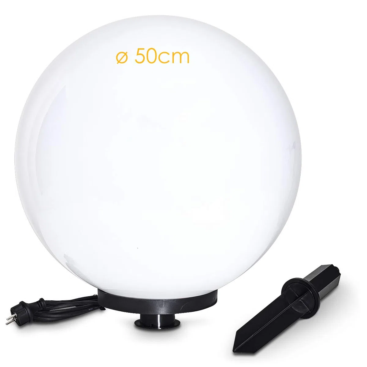 Boule lumineuse Miau avec piquet de terre, lampe d'extérieur en plastique blanc Ø 50 cm E27, câble 5 m