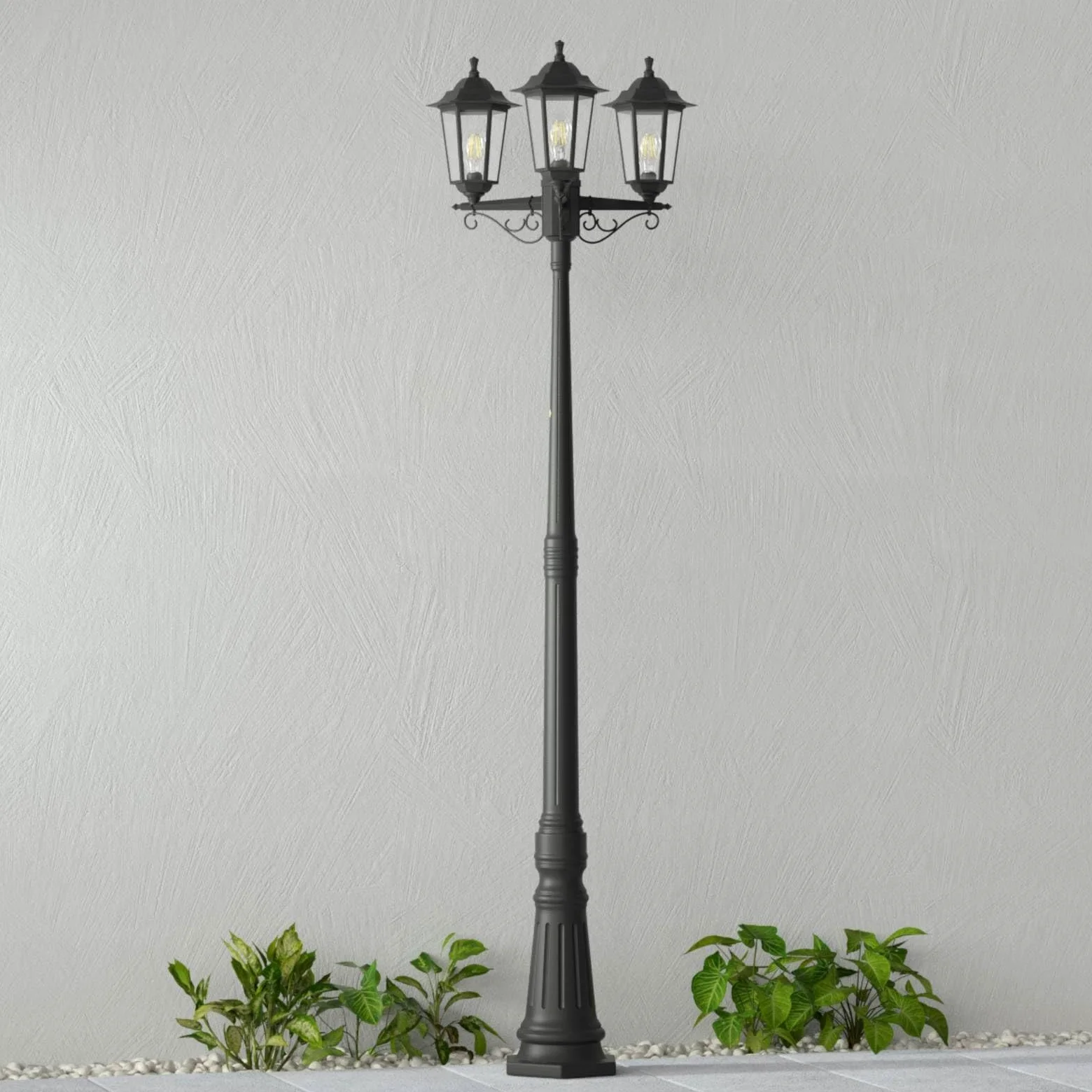 Lindby Lampadaire extérieur Nane à intensité variable Noir 3 lampes E27 Candélabre