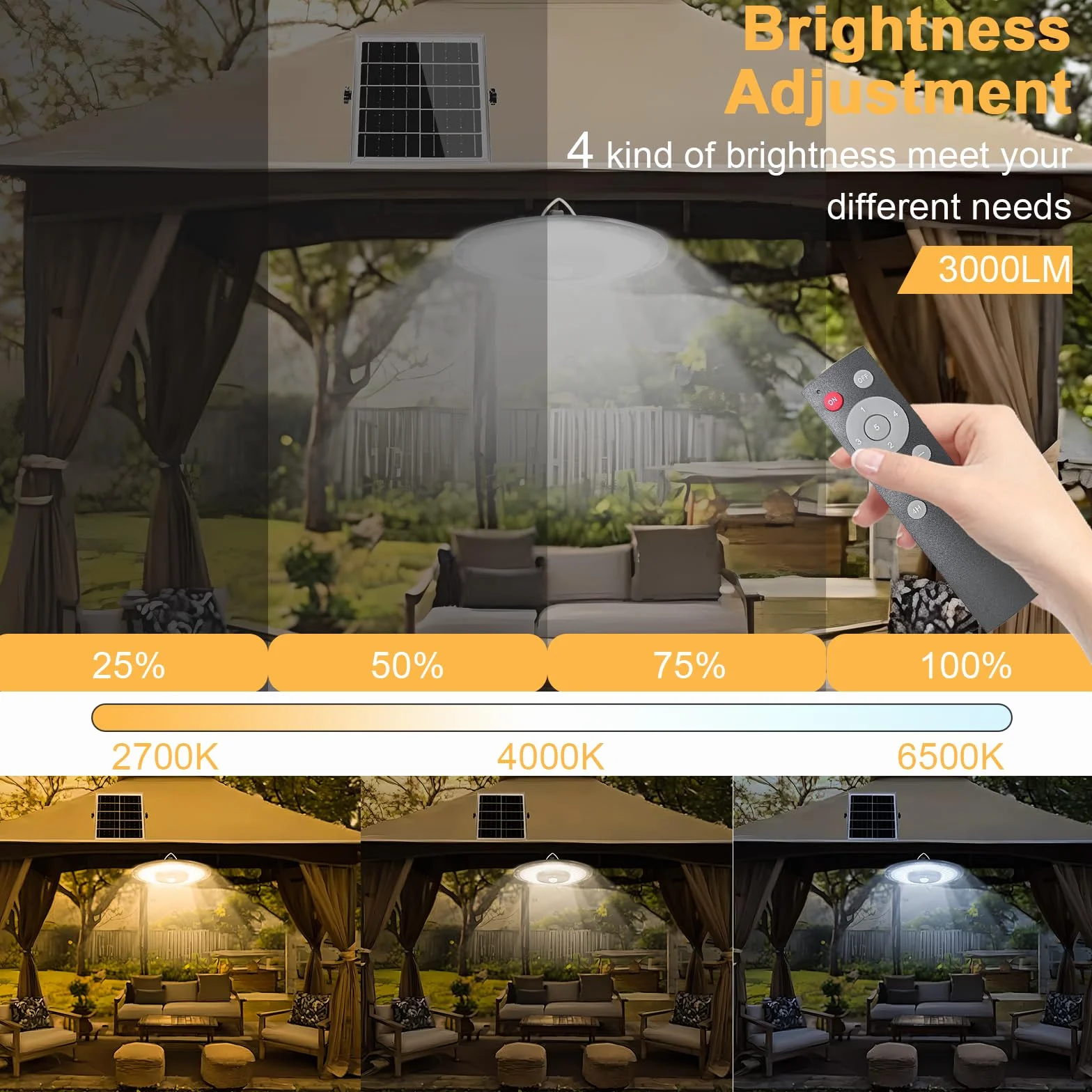 CREATESTAR Lampe Suspendue Solaire Extérieur 3000LM avec Télécommande Détecteur de Mouvement IP65 étanche
