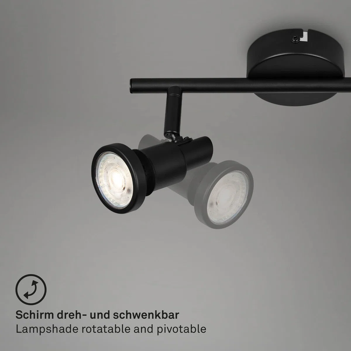 BRILONER - Plafonnier LED salle de bain, ajustable, plafonnier LED salle de bain, IP44, couleur de lumière blanc chaud, GU10, noir, 275x80x123 (LxlxH)