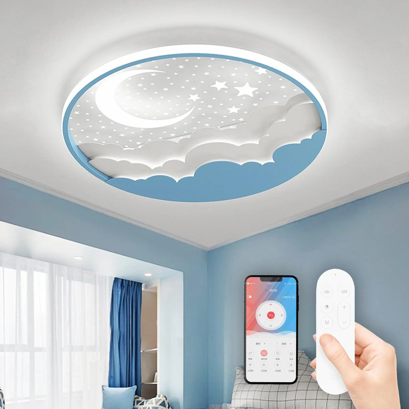 AHXIAOZN Plafonnier Enfant lune, Dimmable Plafonnier LED Chambre, Créatif Plafonnier Chambre Enfant, pour Chambre d'enfant à Coucher