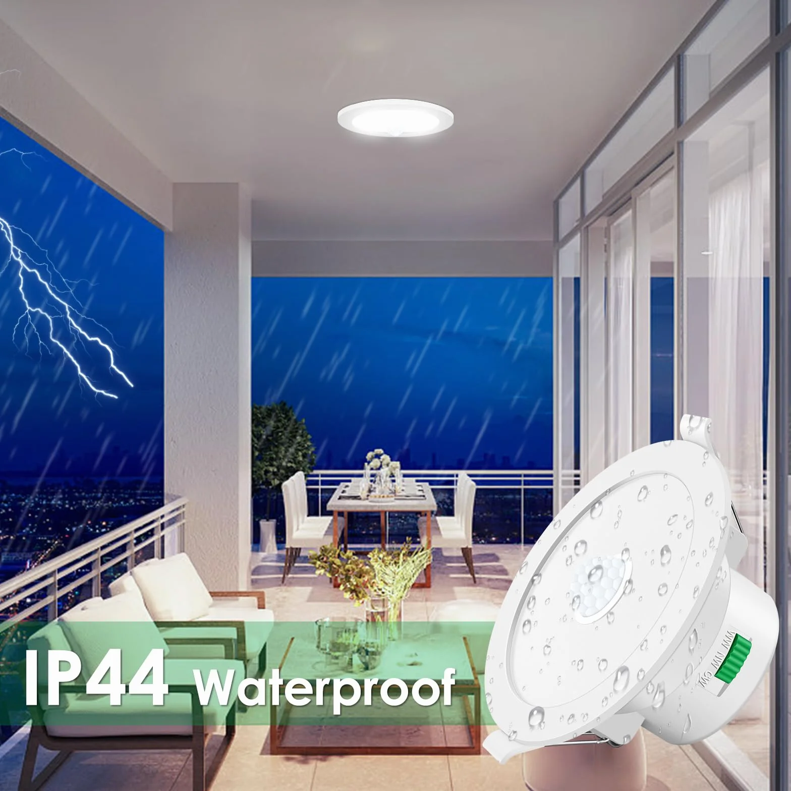 ALUSSO Spot LED Encastrable avec Détecteur de Mouvement, Spot Etanche Salle de Bain 12W 950LM IP44 3CCT Blanc Chaud 3000K Blanc Neutre 4000K Blanc Froid 6500K, Trou 90-100MM, AC220-240V, 1 Pack
