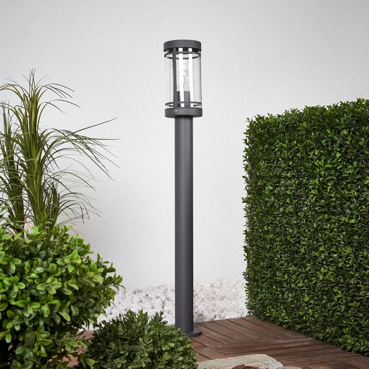 Lindby Djori Luminaire extérieur Borne lumineuse Gris Inox E27 1 lampe