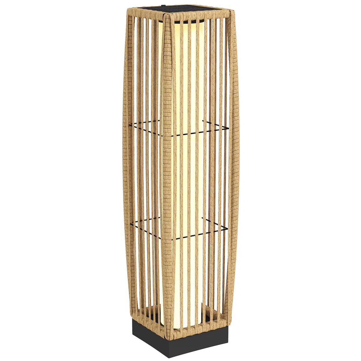 Outsunny Lanterne Solaire Extérieure en Résine Tressée, Lampadaire LED Rechargeable avec Capteur de Lumière pour Jardin