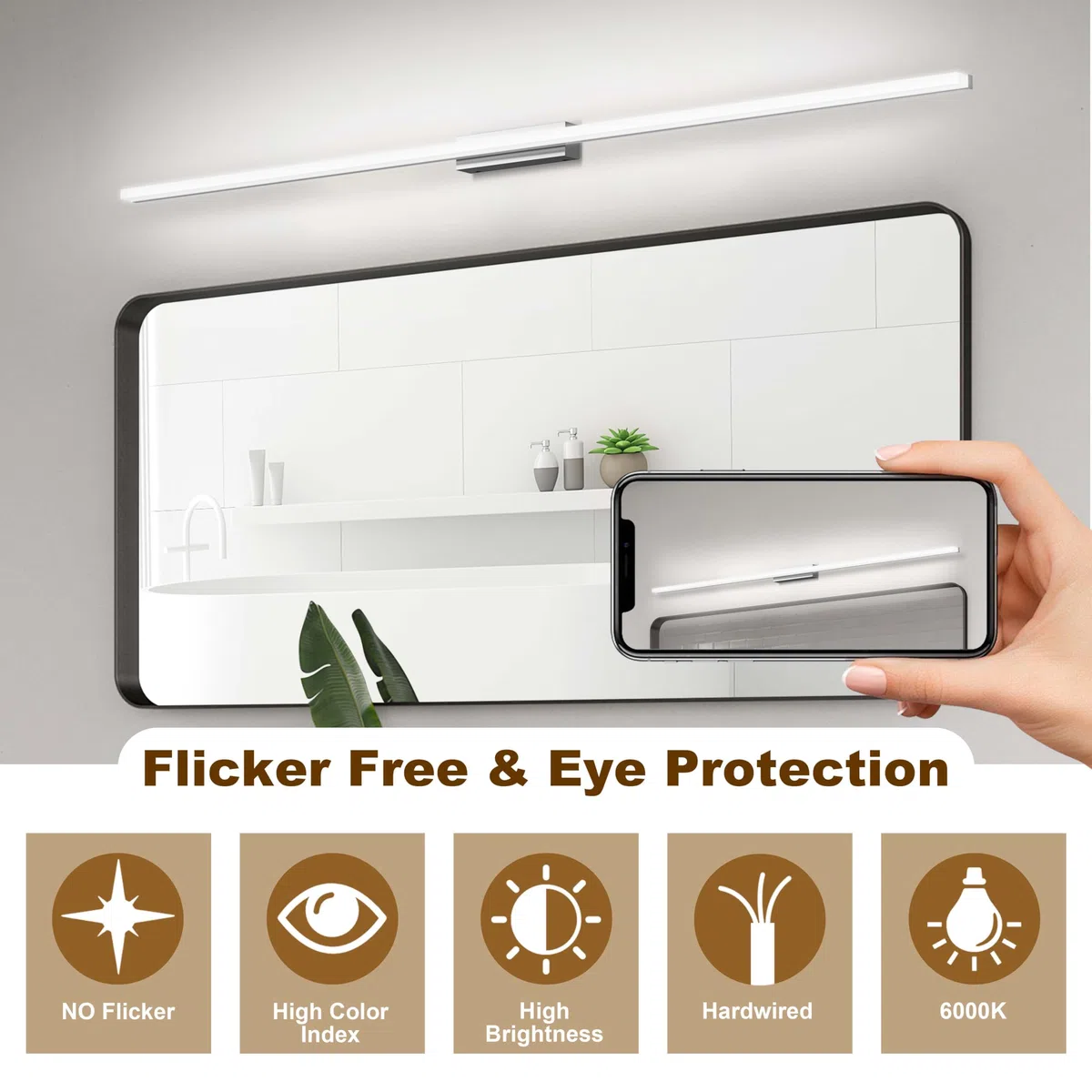 Lampe pour Miroir LED, 150cm Applique Salle de Bains, IP44 Blanc Froide 6000K Lampe Armoire Miroir, Applique Murale Intérieure Moderne lumière Luminaire Salle de Bain