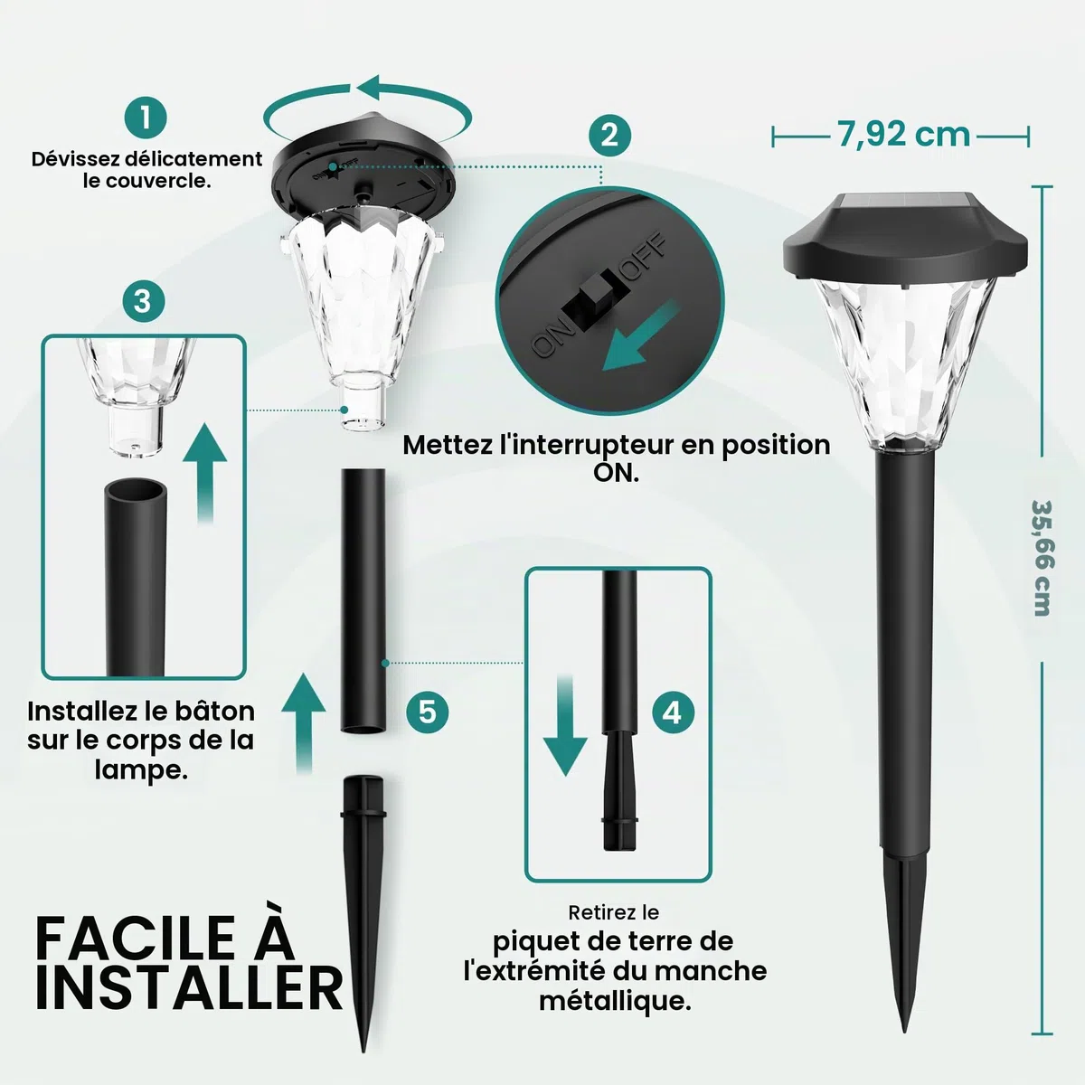 GIGALUMI Lot de 12 lampes solaires d'extérieur étanches pour terrasse, pelouse, cour