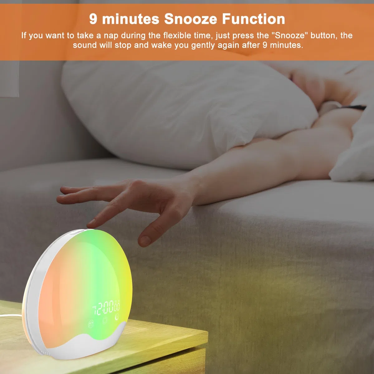 Lampes de Réveil, Réveil Lumineux Simulateur d'Aube avec Écran Tactile, 20 Niveaux de Luminosité, 12 Modes Couleur, Radio FM